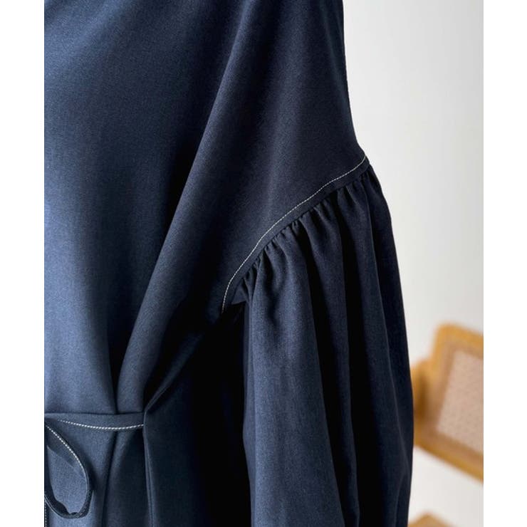 ぽわんとあざとく。ウエストリボン使い配色ステッチキーネックワンピース（長袖） | Classical Elf  | 詳細画像29 