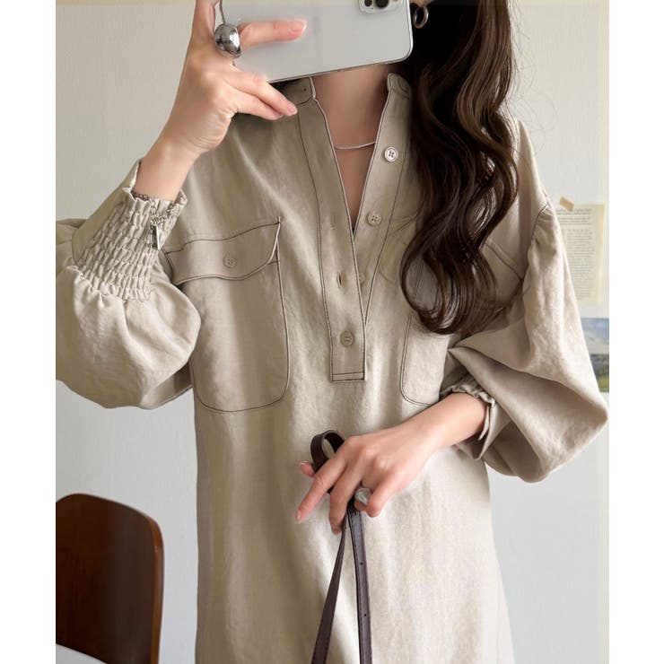 【防シワ機能付き】主役級！さらりと着られるシンプル派のためのノーカラー袖ボリュー… | Classical Elf  | 詳細画像20 