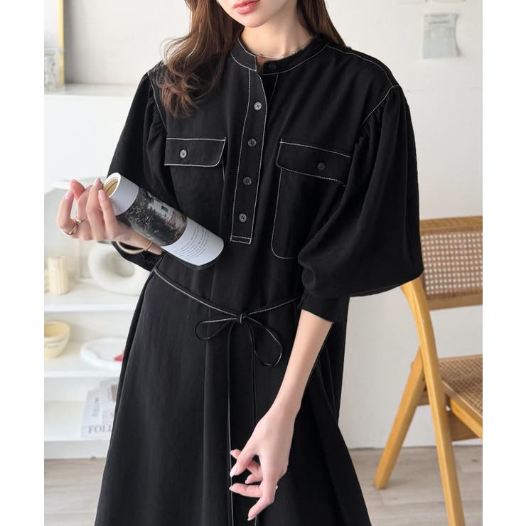 【防シワ機能付き】主役級！さらりと着られるシンプル派のためのノーカラー袖ボリュー… | Classical Elf  | 詳細画像1 