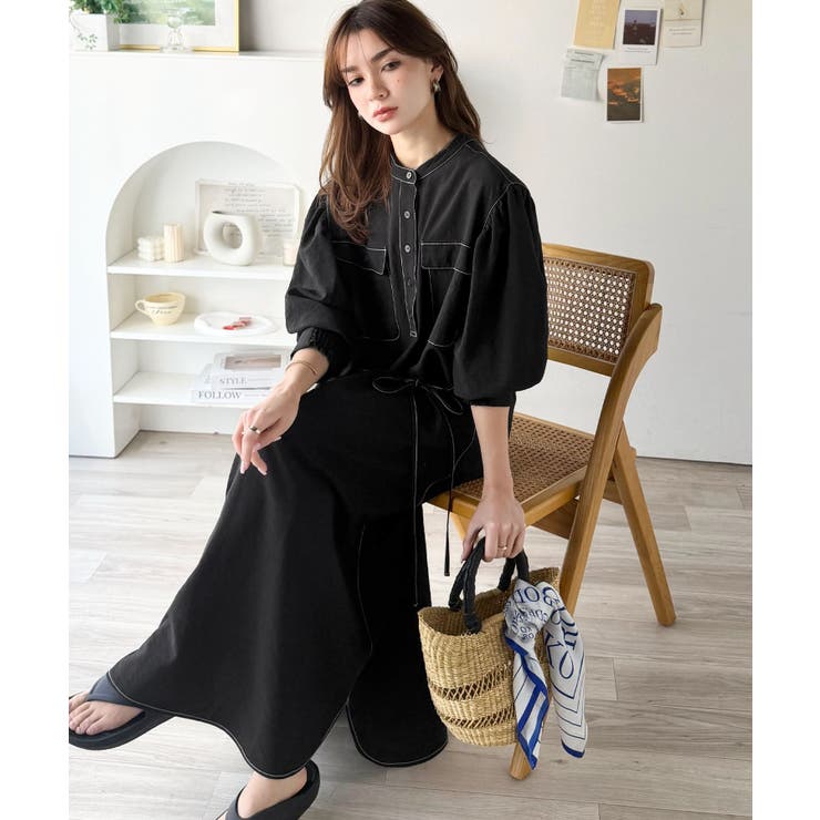 【防シワ機能付き】主役級！さらりと着られるシンプル派のためのノーカラー袖ボリュー… | Classical Elf  | 詳細画像3 