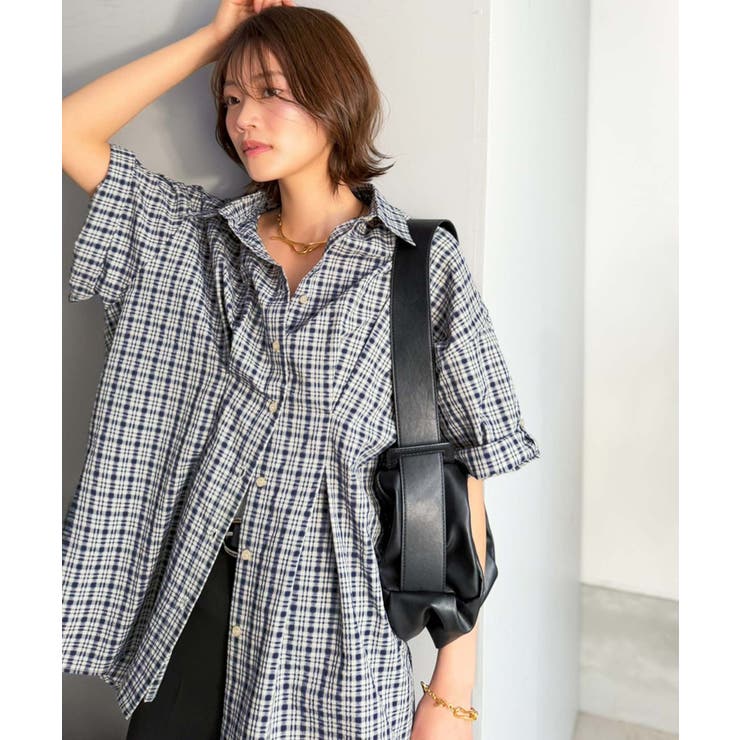 ネイビーチェック | 着るだけでメリハリ美人。涼やか素材が軽やかに着映える。サッカー素材ウエストタック… | Classical Elf 