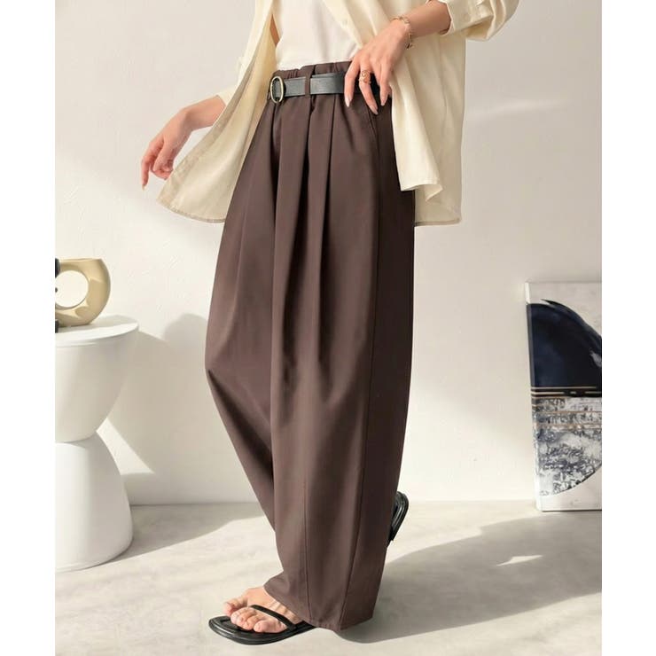 ブラウン | ゆるく、美しく、すらり整う。ボリュームギャザーイージータックパンツ(ウエストゴム… | Classical Elf 