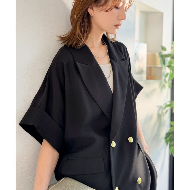 ブラック | きちんと感も、抜け感も。夏に着られるテーラード。ショートスリーブオーバーサイズジ… | Classical Elf 