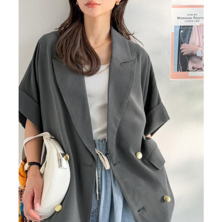 チャコール | きちんと感も、抜け感も。夏に着られるテーラード。ショートスリーブオーバーサイズジ… | Classical Elf 