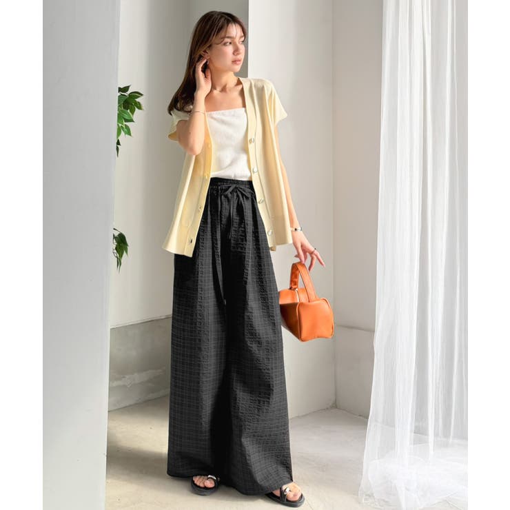 履くだけでお洒落見え。涼しげ素材で魅せる。サッカーチェックタックワイドパンツ | Classical Elf  | 詳細画像8 