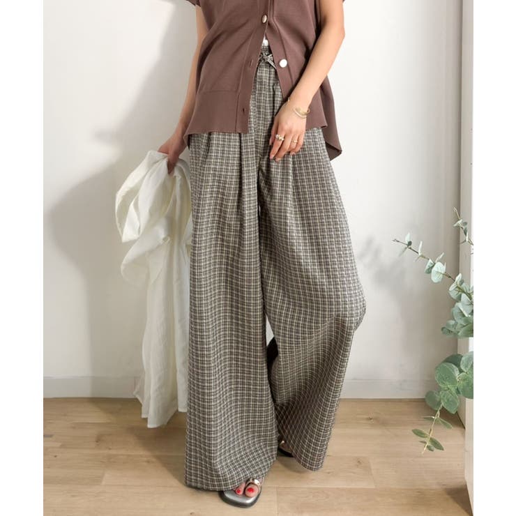 履くだけでお洒落見え。涼しげ素材で魅せる。サッカーチェックタックワイドパンツ | Classical Elf  | 詳細画像12 