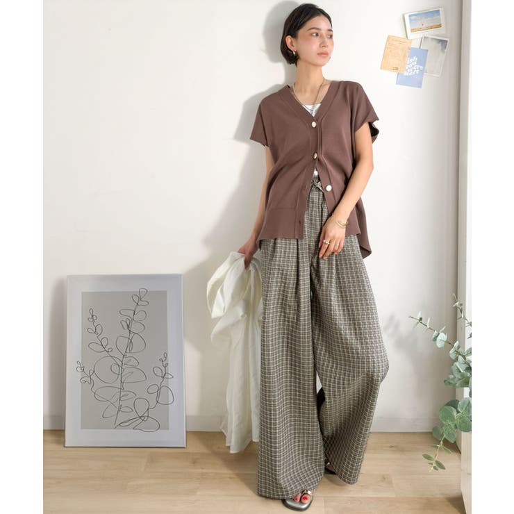 履くだけでお洒落見え。涼しげ素材で魅せる。サッカーチェックタックワイドパンツ | Classical Elf  | 詳細画像13 