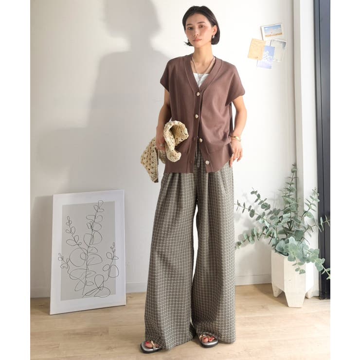 履くだけでお洒落見え。涼しげ素材で魅せる。サッカーチェックタックワイドパンツ | Classical Elf  | 詳細画像14 