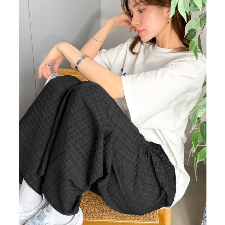 履くだけでお洒落見え。涼しげ素材で魅せる。サッカーチェックタックワイドパンツ | Classical Elf  | 詳細画像18 