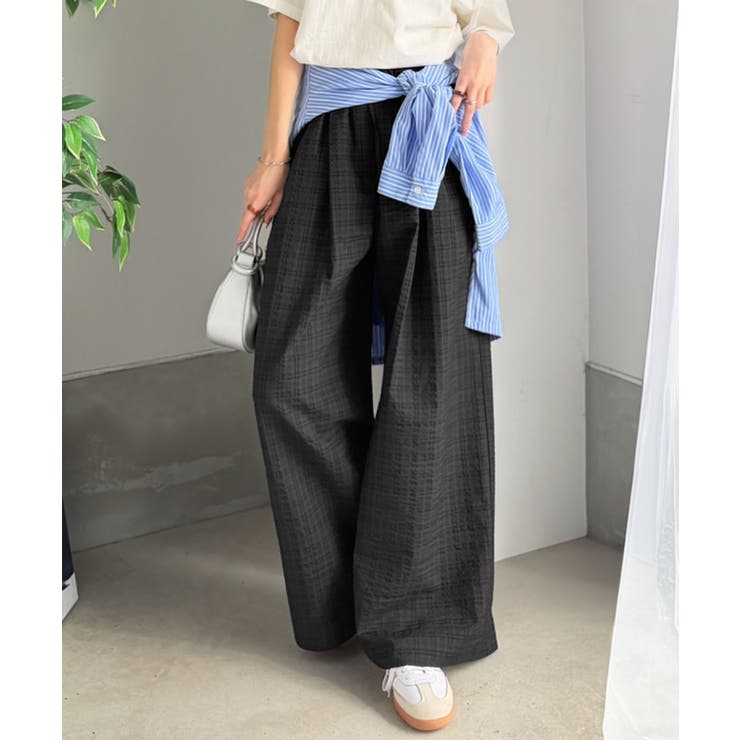 履くだけでお洒落見え。涼しげ素材で魅せる。サッカーチェックタックワイドパンツ | Classical Elf  | 詳細画像19 