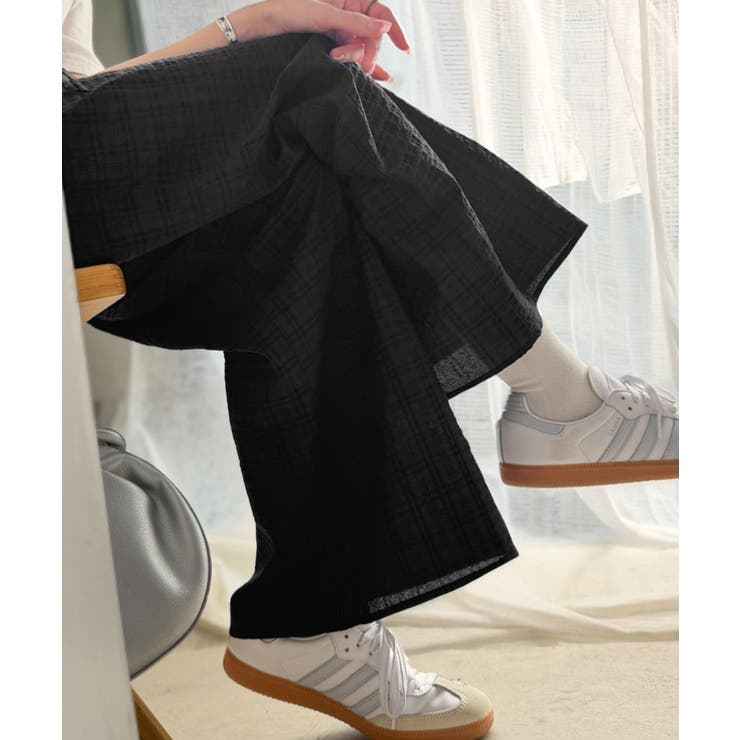 履くだけでお洒落見え。涼しげ素材で魅せる。サッカーチェックタックワイドパンツ | Classical Elf  | 詳細画像21 