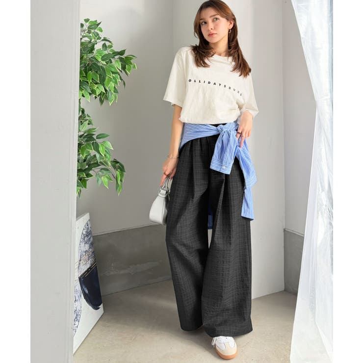 履くだけでお洒落見え。涼しげ素材で魅せる。サッカーチェックタックワイドパンツ | Classical Elf  | 詳細画像22 