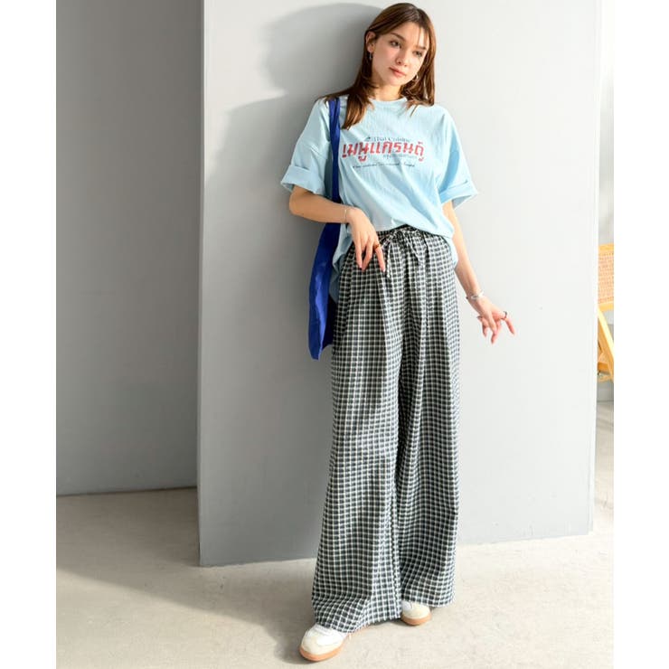履くだけでお洒落見え。涼しげ素材で魅せる。サッカーチェックタックワイドパンツ | Classical Elf  | 詳細画像28 