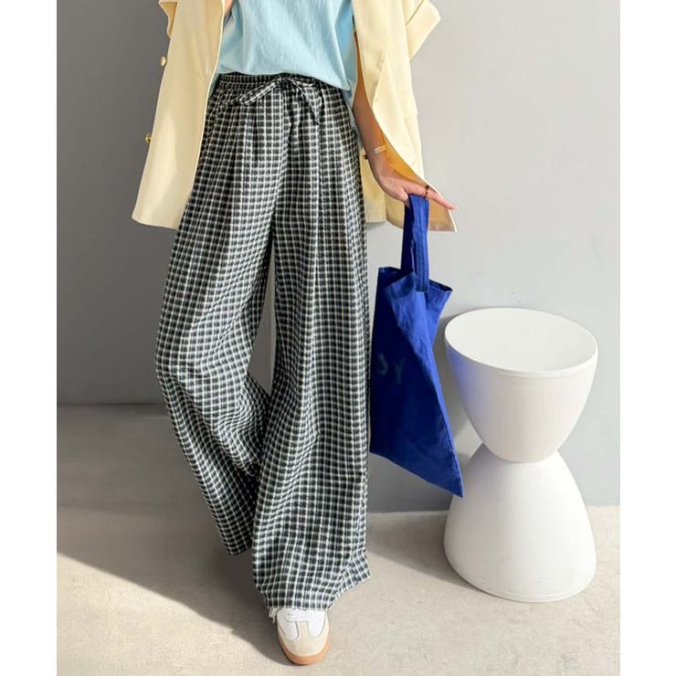 履くだけでお洒落見え。涼しげ素材で魅せる。サッカーチェックタックワイドパンツ | Classical Elf  | 詳細画像29 
