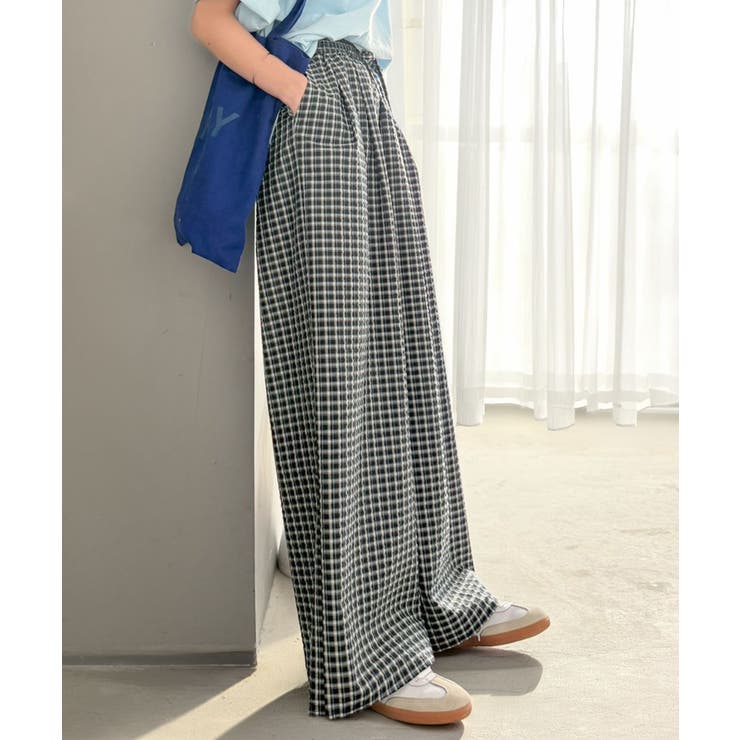 履くだけでお洒落見え。涼しげ素材で魅せる。サッカーチェックタックワイドパンツ | Classical Elf  | 詳細画像30 