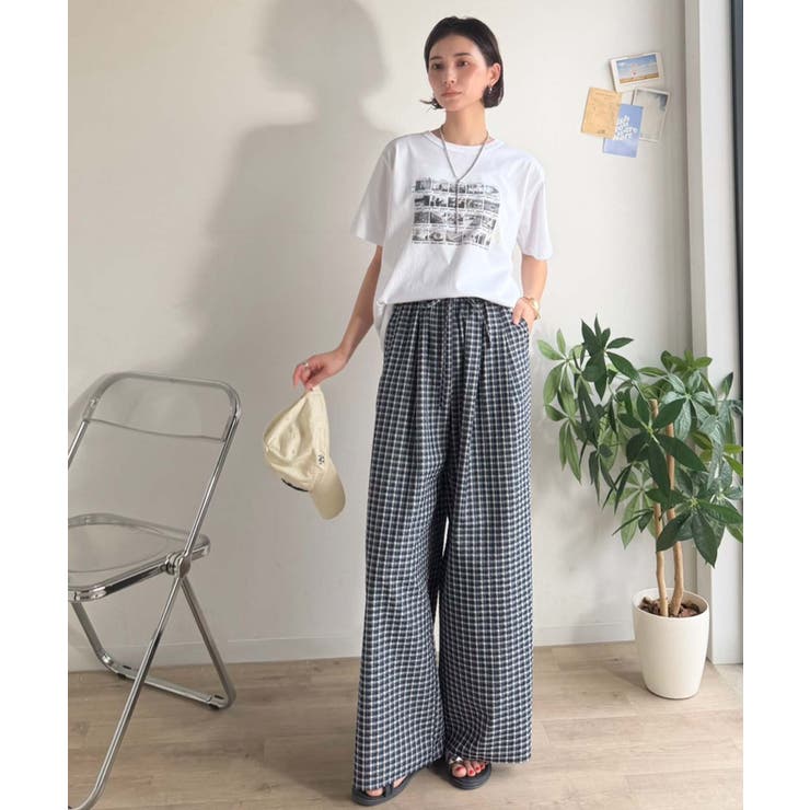 履くだけでお洒落見え。涼しげ素材で魅せる。サッカーチェックタックワイドパンツ | Classical Elf  | 詳細画像35 