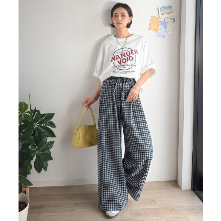 履くだけでお洒落見え。涼しげ素材で魅せる。サッカーチェックタックワイドパンツ | Classical Elf  | 詳細画像38 