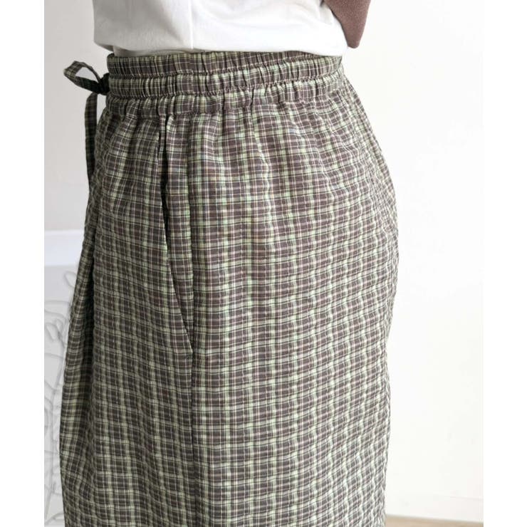 履くだけでお洒落見え。涼しげ素材で魅せる。サッカーチェックタックワイドパンツ | Classical Elf  | 詳細画像40 