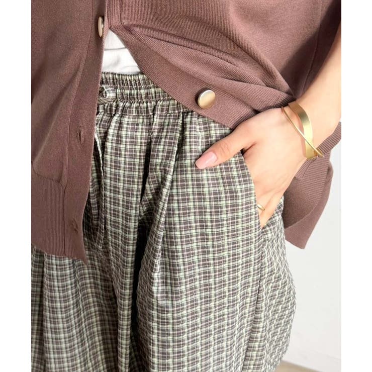 履くだけでお洒落見え。涼しげ素材で魅せる。サッカーチェックタックワイドパンツ | Classical Elf  | 詳細画像41 