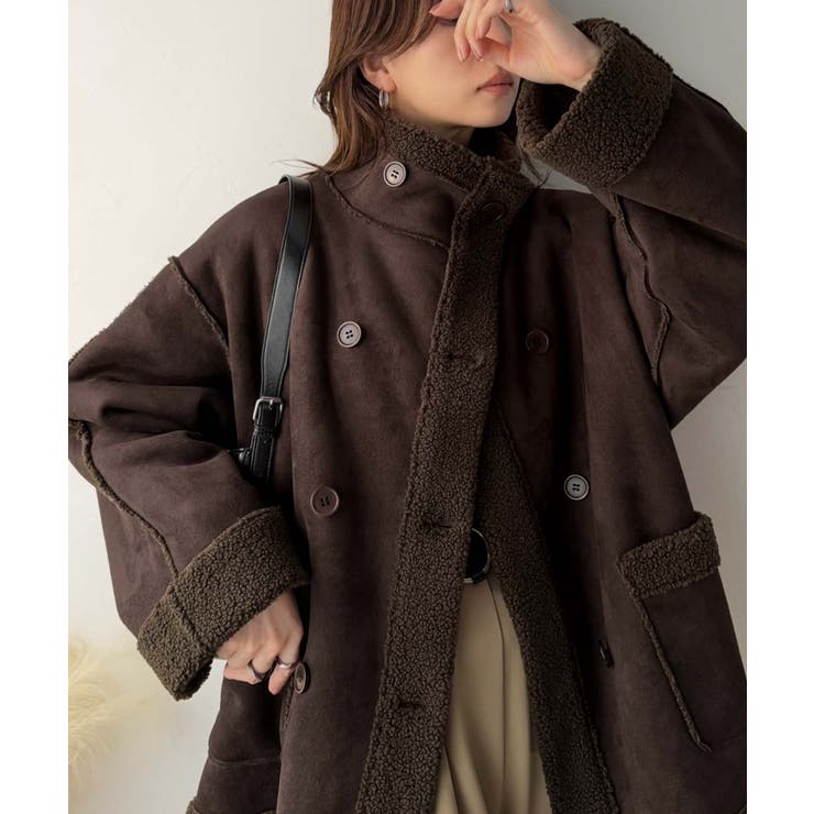 ふんわりボアで叶える、大人の暖かアウター。フェイクスエードムートンPコート（ミド… | Classical Elf  | 詳細画像23 