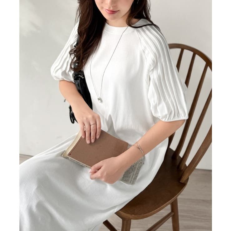 綿100% さらりと上品にきまる。袖タックラグラン半袖ワンピース（ロング丈） | Classical Elf  | 詳細画像7 