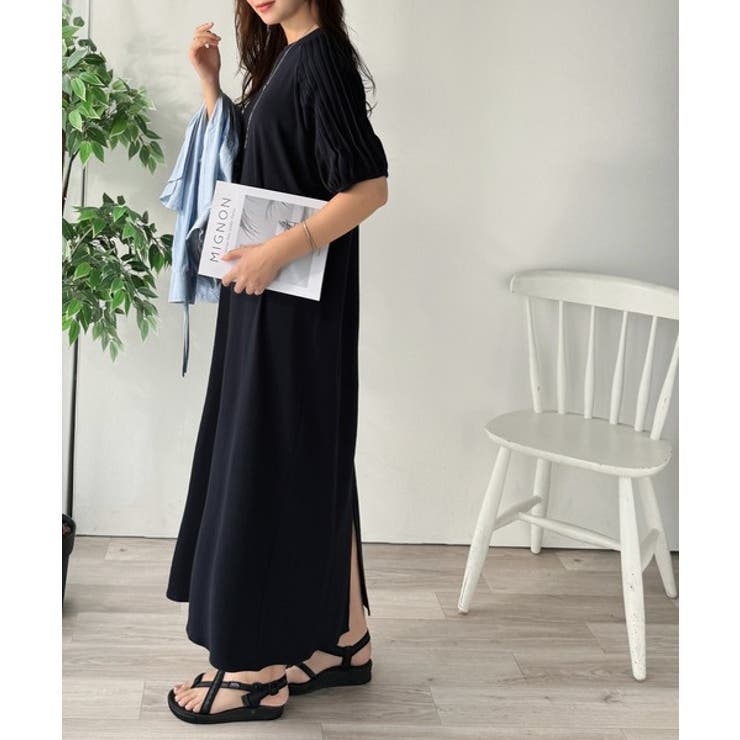 綿100% さらりと上品にきまる。袖タックラグラン半袖ワンピース