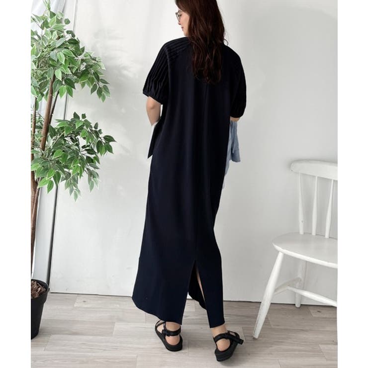綿100% さらりと上品にきまる。袖タックラグラン半袖ワンピース