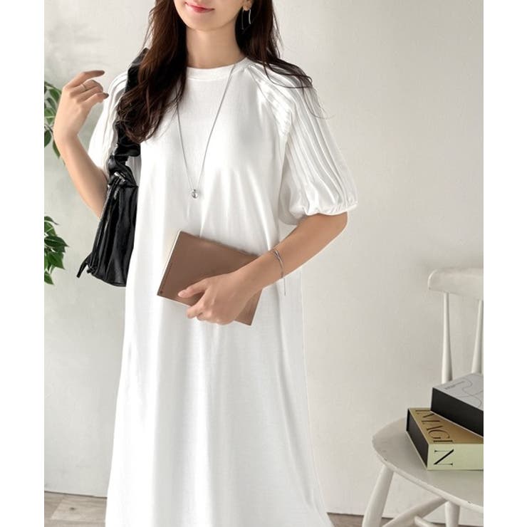 綿100% さらりと上品にきまる。袖タックラグラン半袖ワンピース（ロング丈） | Classical Elf  | 詳細画像6 