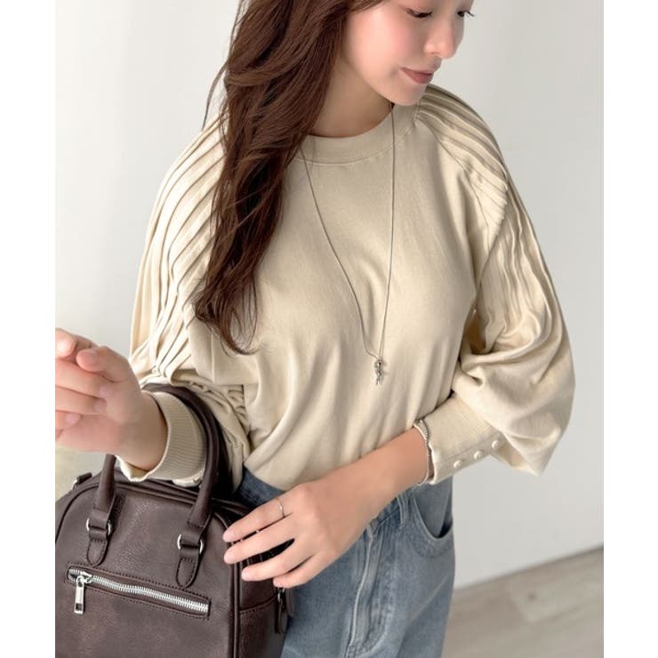 カジュアルな中にも上品さを。綿100%袖山タックラグラン長袖Tシャツ | Classical Elf  | 詳細画像7 