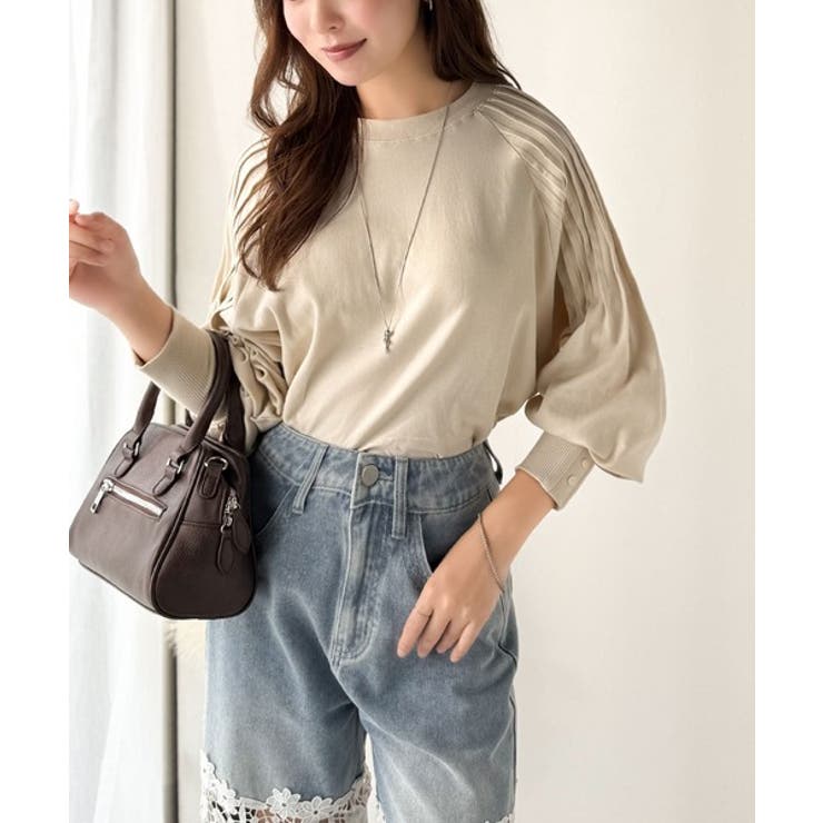 カジュアルな中にも上品さを。綿100%袖山タックラグラン長袖Tシャツ | Classical Elf  | 詳細画像10 