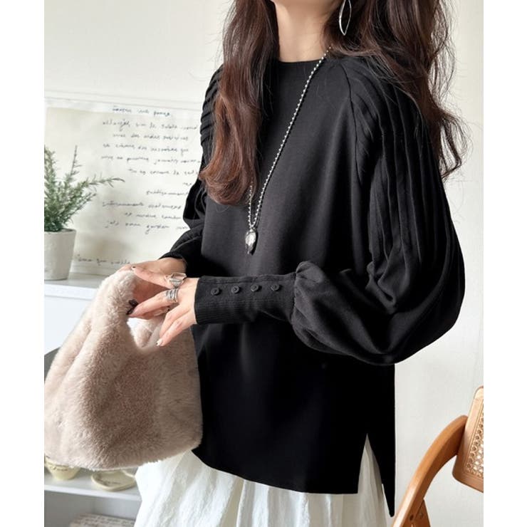 カジュアルな中にも上品さを。綿100%袖山タックラグラン長袖Tシャツ | Classical Elf  | 詳細画像16 