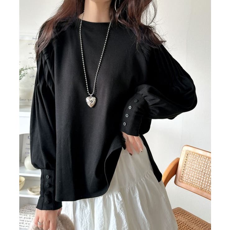 カジュアルな中にも上品さを。綿100%袖山タックラグラン長袖Tシャツ | Classical Elf  | 詳細画像17 