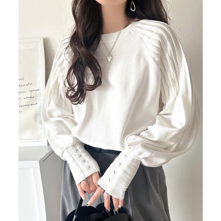 カジュアルな中にも上品さを。綿100%袖山タックラグラン長袖Tシャツ | Classical Elf  | 詳細画像1 