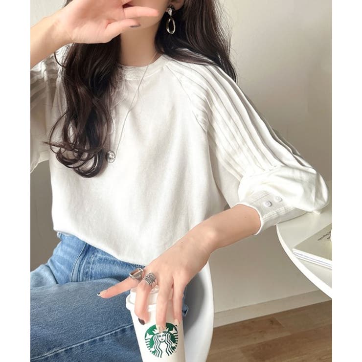 カジュアルな中にも上品さを。綿100%袖山タックラグラン長袖Tシャツ | Classical Elf  | 詳細画像2 