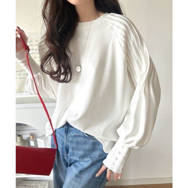 カジュアルな中にも上品さを。綿100%袖山タックラグラン長袖Tシャツ | Classical Elf  | 詳細画像3 