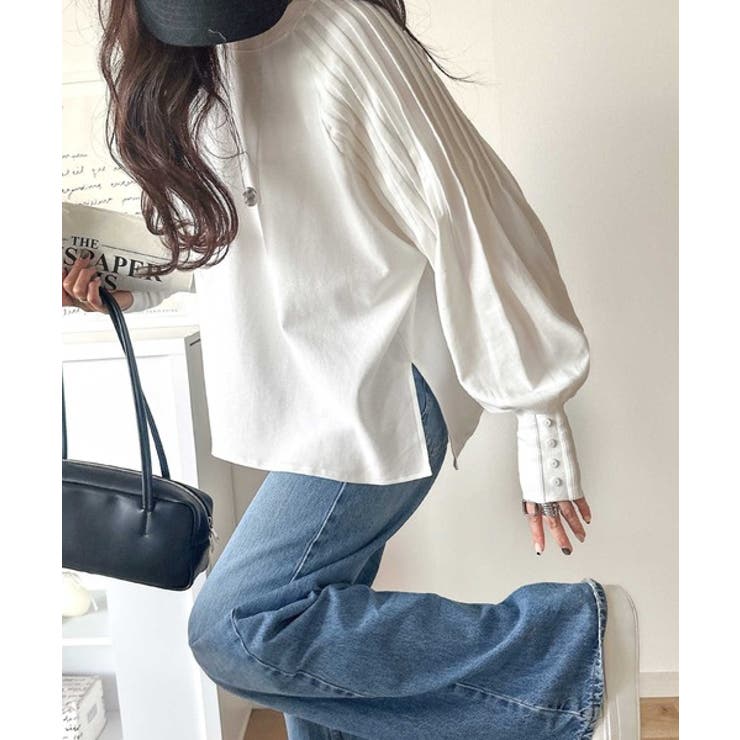 カジュアルな中にも上品さを。綿100%袖山タックラグラン長袖Tシャツ | Classical Elf  | 詳細画像5 