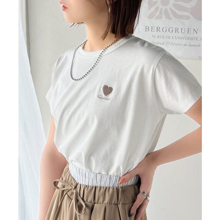 トレンドをまとう。綿100％シルケット風ハート胸サガラ刺繍Tシャツ（半袖） | Classical Elf  | 詳細画像3 
