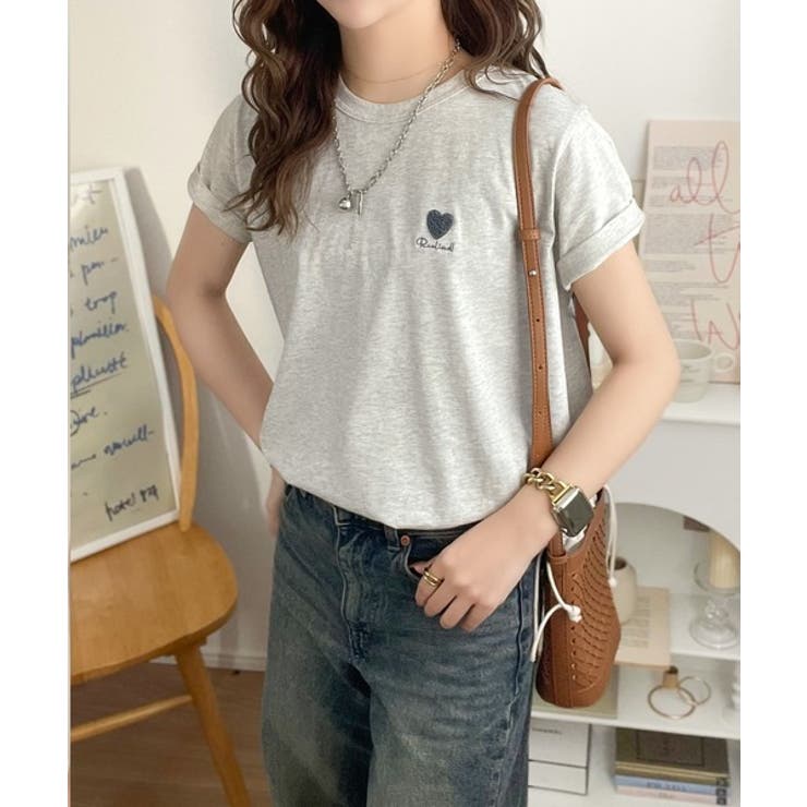 トレンドをまとう。綿100％シルケット風ハート胸サガラ刺繍Tシャツ（半袖） | Classical Elf  | 詳細画像26 