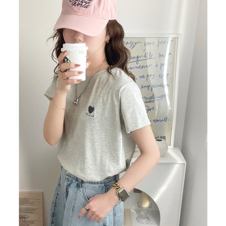 トレンドをまとう。綿100％シルケット風ハート胸サガラ刺繍Tシャツ（半袖） | Classical Elf  | 詳細画像27 