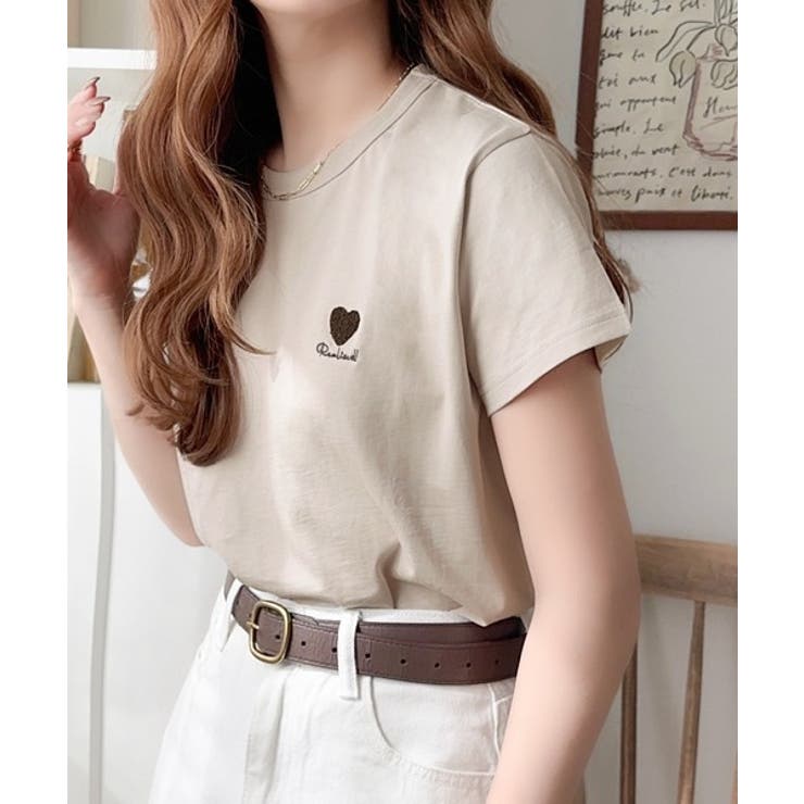 トレンドをまとう。綿100％シルケット風ハート胸サガラ刺繍Tシャツ（半袖） | Classical Elf  | 詳細画像30 