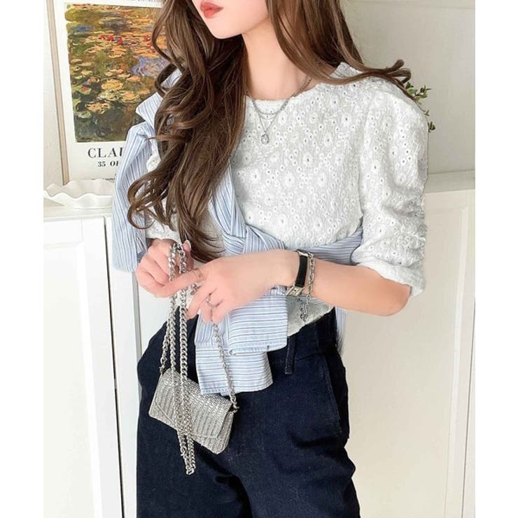 着るだけで華やかに。ふくれジャガード袖タックギャザープルオーバー（半袖） | Classical Elf  | 詳細画像7 