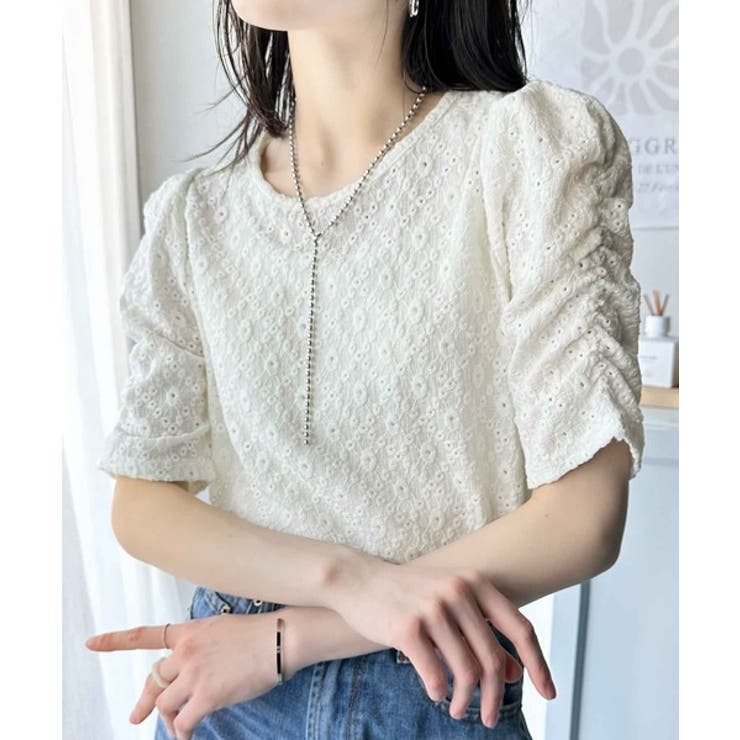 着るだけで華やかに。ふくれジャガード袖タックギャザープルオーバー（半袖） | Classical Elf  | 詳細画像11 