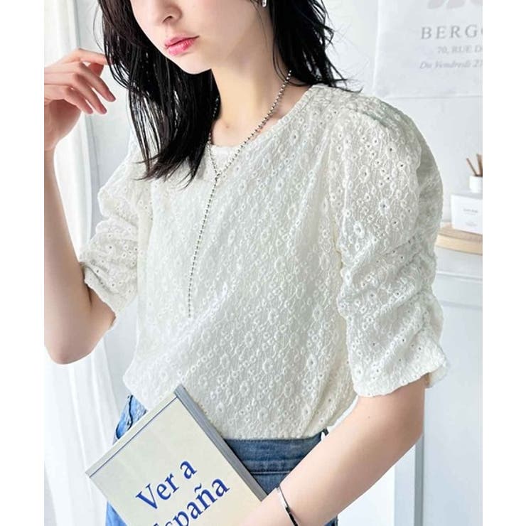 着るだけで華やかに。ふくれジャガード袖タックギャザープルオーバー（半袖） | Classical Elf  | 詳細画像12 