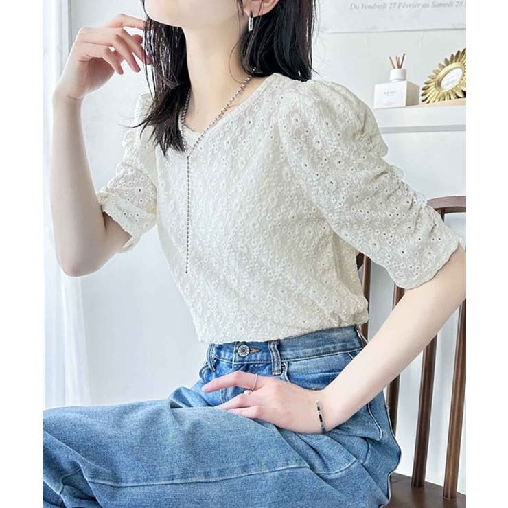 着るだけで華やかに。ふくれジャガード袖タックギャザープルオーバー（半袖） | Classical Elf  | 詳細画像13 