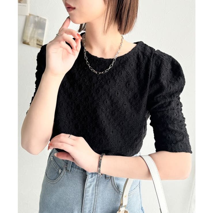 着るだけで華やかに。ふくれジャガード袖タックギャザープルオーバー（半袖） | Classical Elf  | 詳細画像19 