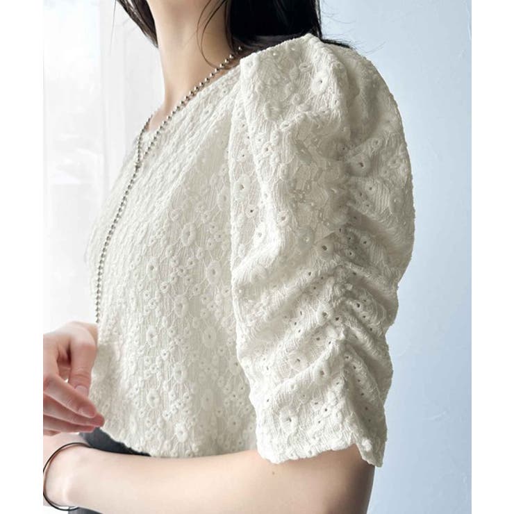 着るだけで華やかに。ふくれジャガード袖タックギャザープルオーバー（半袖） | Classical Elf  | 詳細画像27 