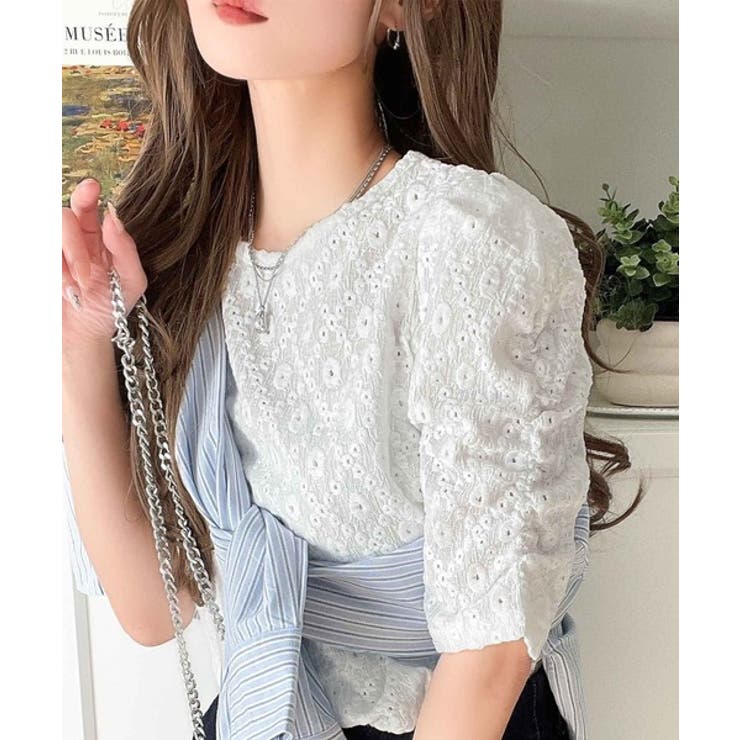 着るだけで華やかに。ふくれジャガード袖タックギャザープルオーバー（半袖） | Classical Elf  | 詳細画像1 