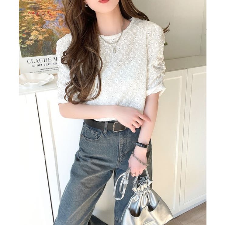 着るだけで華やかに。ふくれジャガード袖タックギャザープルオーバー（半袖） | Classical Elf  | 詳細画像3 