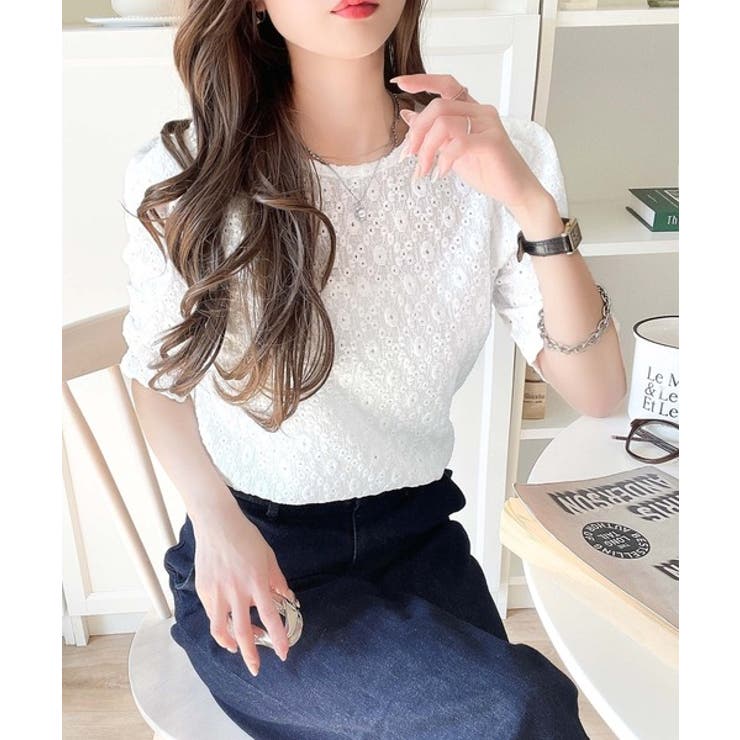 着るだけで華やかに。ふくれジャガード袖タックギャザープルオーバー（半袖） | Classical Elf  | 詳細画像4 