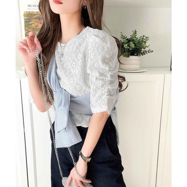 着るだけで華やかに。ふくれジャガード袖タックギャザープルオーバー（半袖） | Classical Elf  | 詳細画像6 